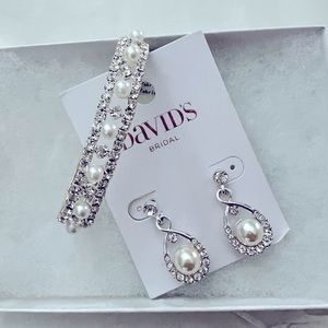 David’s Bridal matching silver bracelet and earrings set.